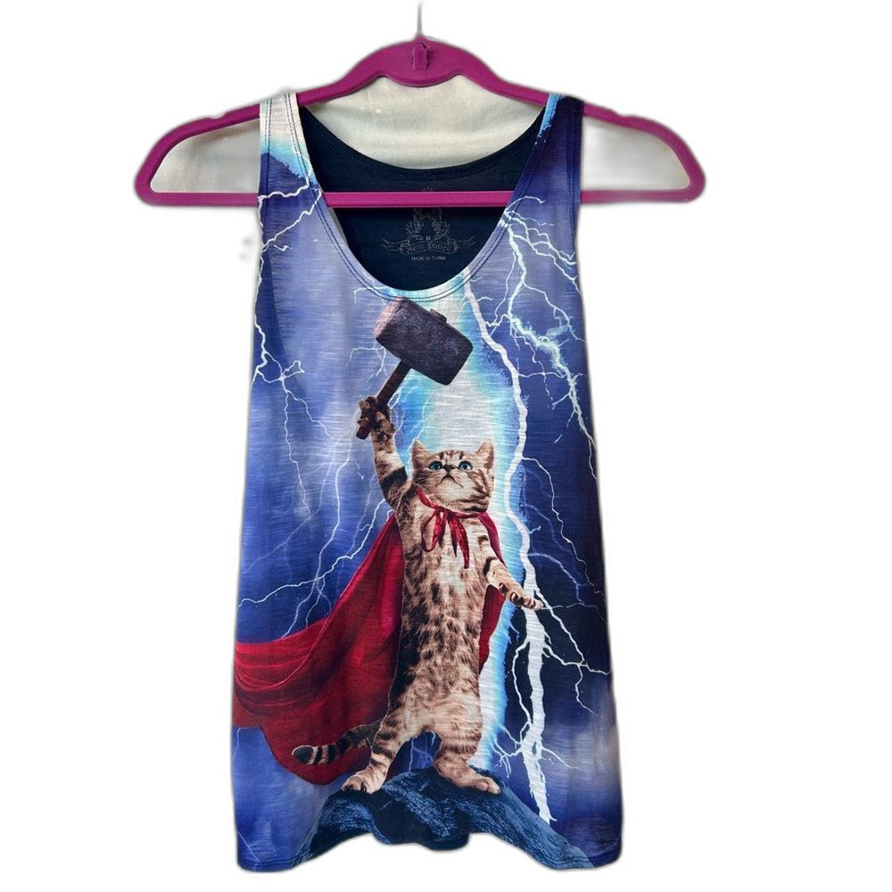 Marvel Thor Cat Superhero Navy and Purple Tank Top